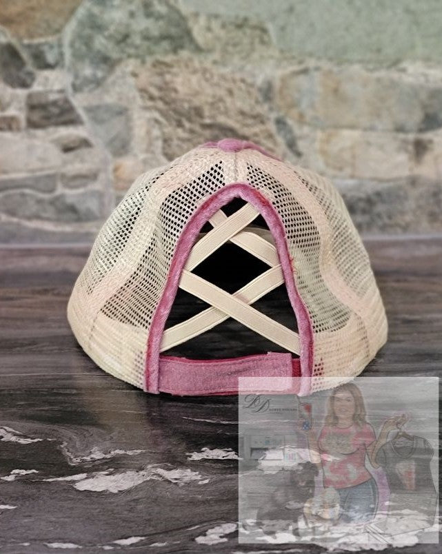 Beautifully Wicked Distressed Criss Cross Pony Tail Hat