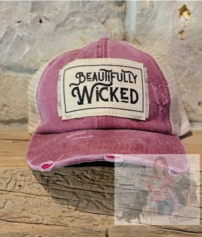 Beautifully Wicked Distressed Criss Cross Pony Tail Hat