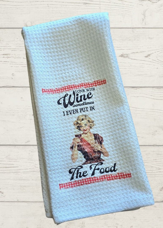 I Cook with Wine -  Waffle Weave Dish Towel