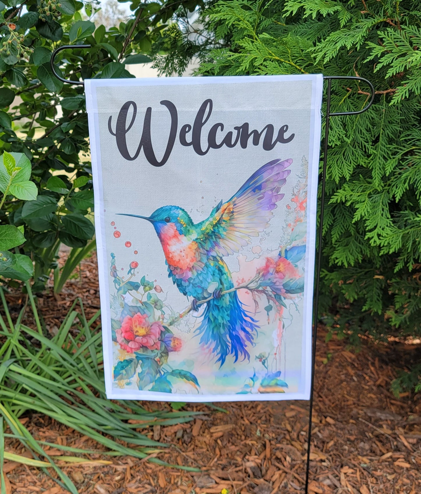 Hummingbird Welcome Garden Flag