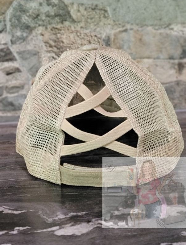 Witchy Woman Distressed Criss Cross Pony Tail Hat