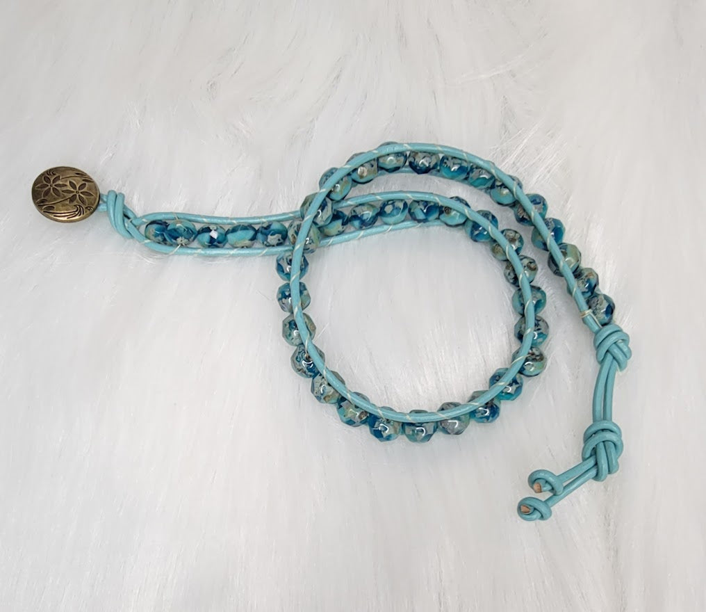 Blue Glass Breads Wrap Bracelet