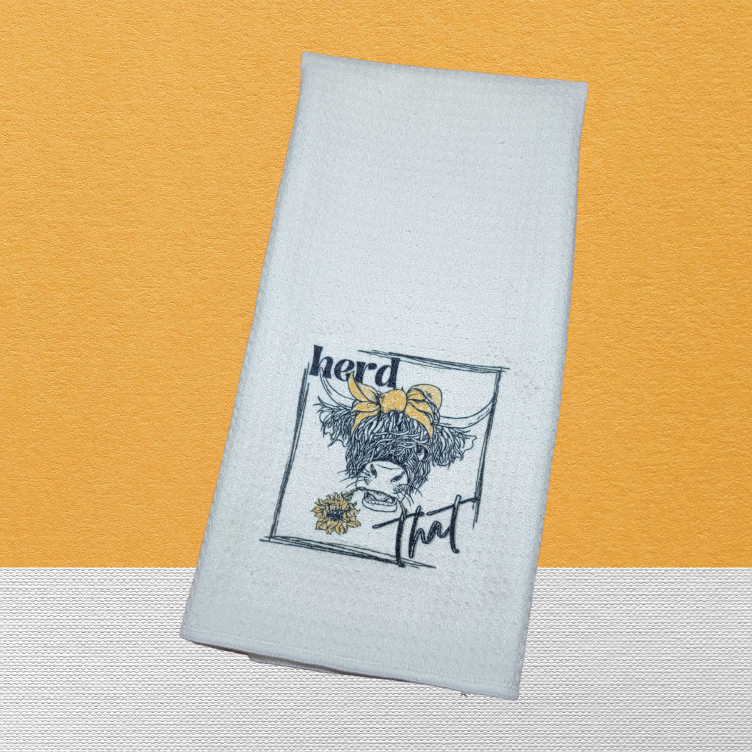 Highland Cow - Herd That - Waffle Weave Dish Towel
