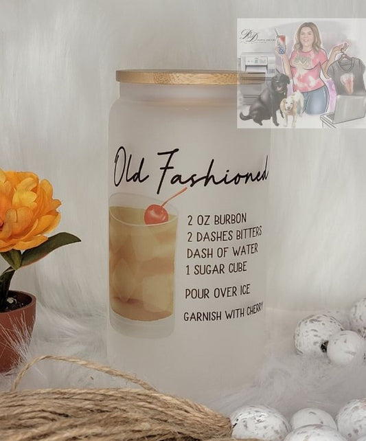 Old Fashion (Recipe) Glass Tumbler -16oz