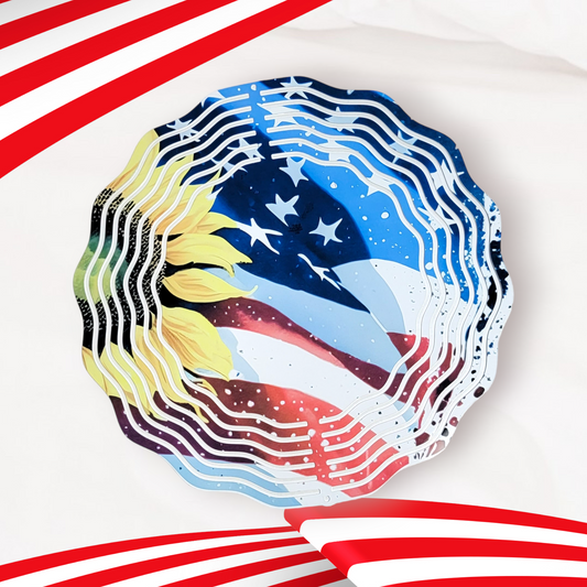 American Flag & Sunflower 10" Wind Spinner