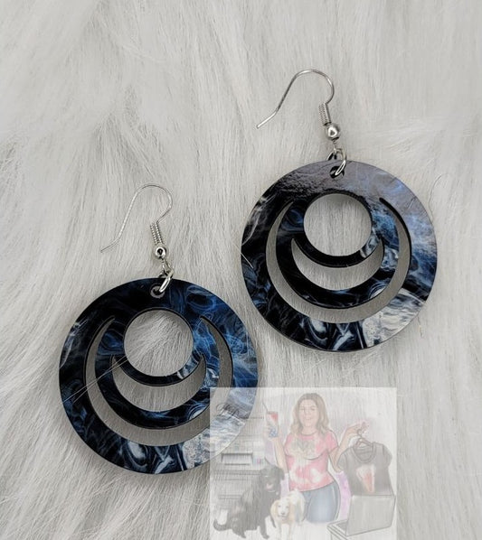 Smokey Blue Circle Earrings