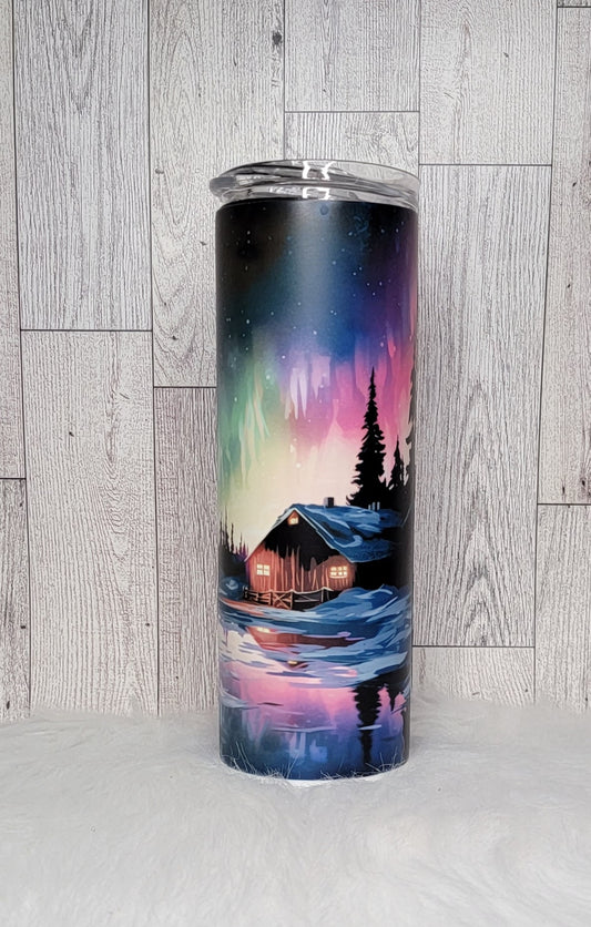 Glow in the Dark Northern Lights with Cabin 20oz Tumbler