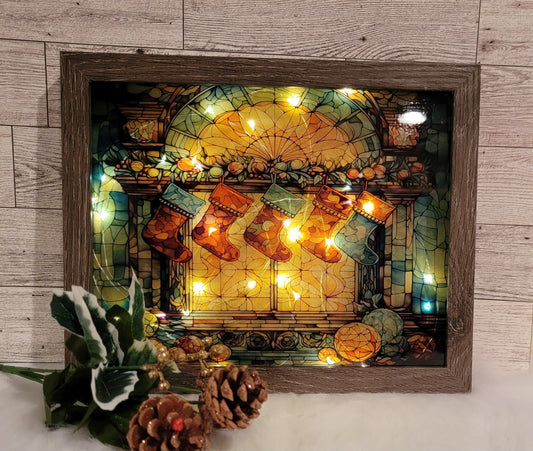 Christmas Fireplace Light Up Shadow Box