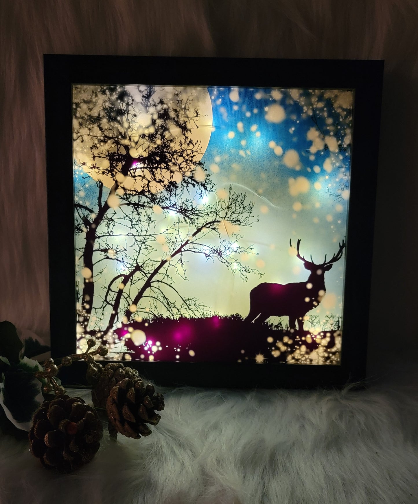 Buck at Night Light Up Shadow Box