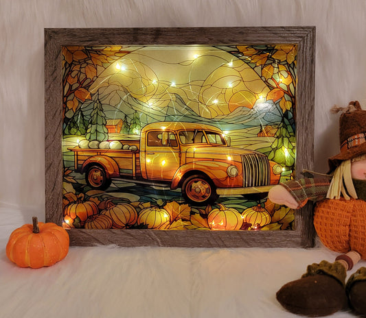 Fall Scene with Truck Light Up Shadow Box