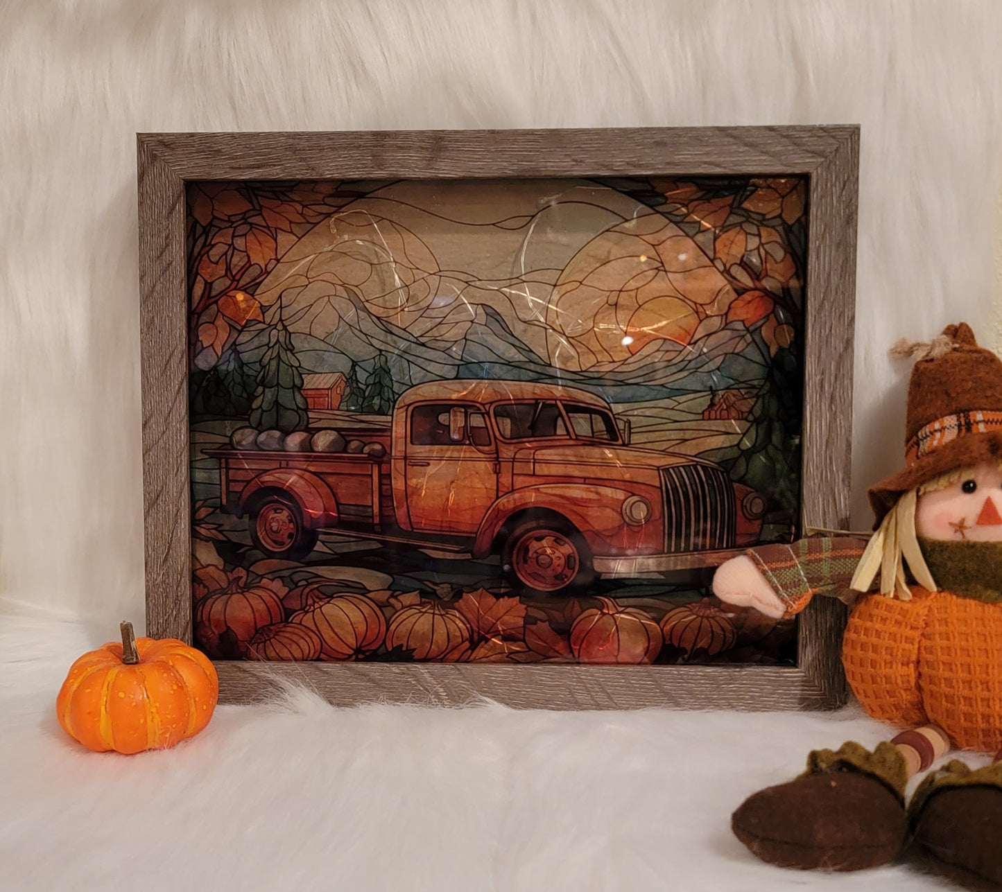 Fall Scene with Truck Light Up Shadow Box