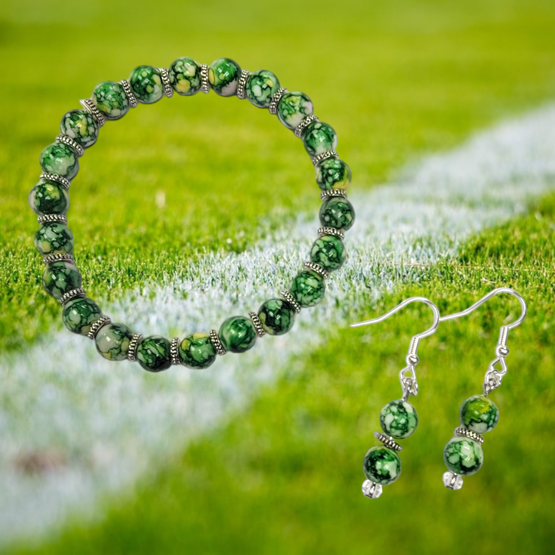 Green and Gold Marble Bracelet & Earring Set