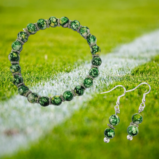 Green and Gold Marble Bracelet & Earring Set