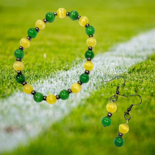 Green and Gold Cat's Eye Bracelet & Earring Set