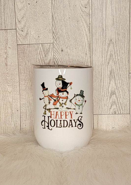 Happy Holiday's Snowmen 12oz Wine Tumbler