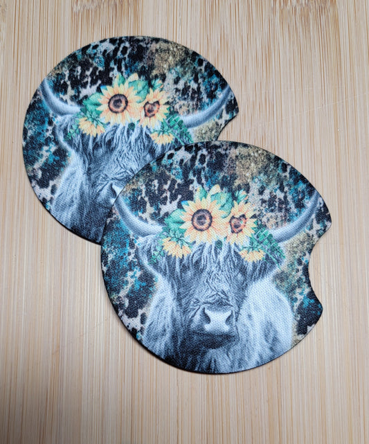 Highland Cow Car Coaster Set