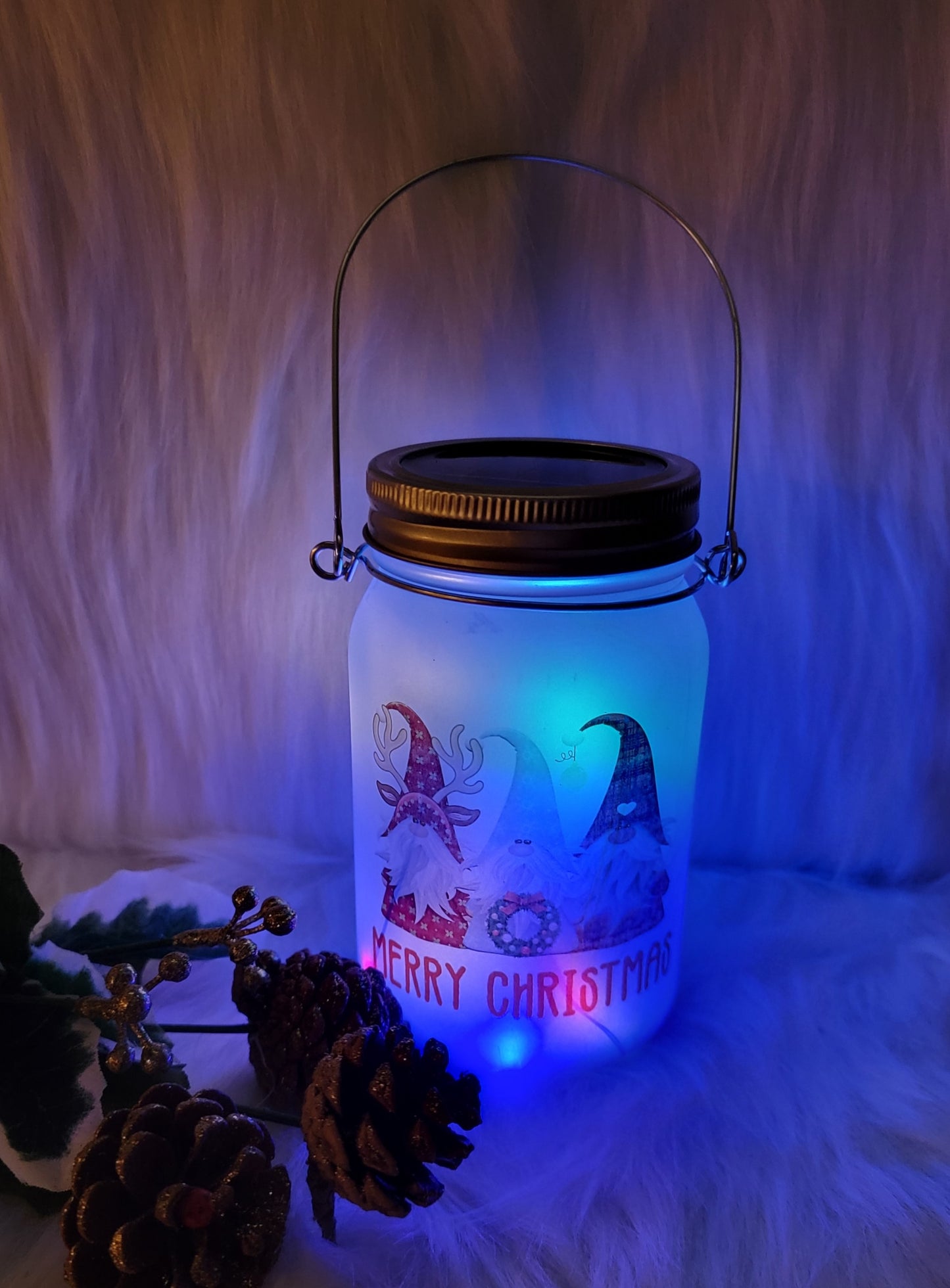 Merry Christmas Gnomes Frosted Light Up Lantern