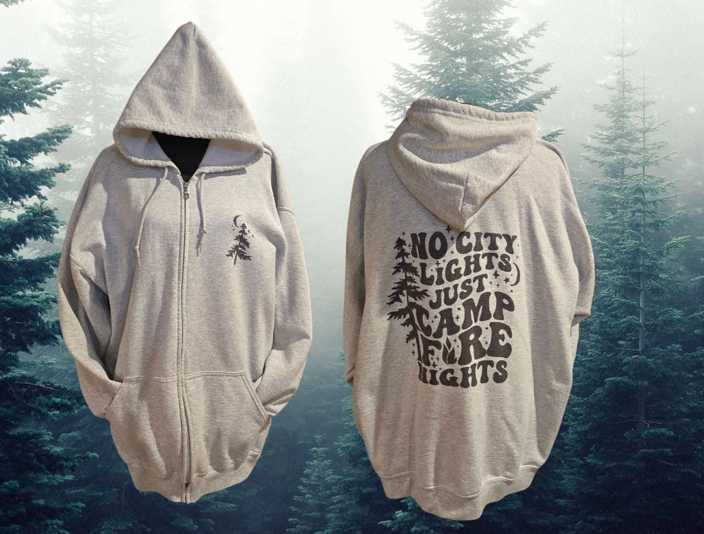 No City Lights, Just Camp Fire Lights Zip Up Hoodie