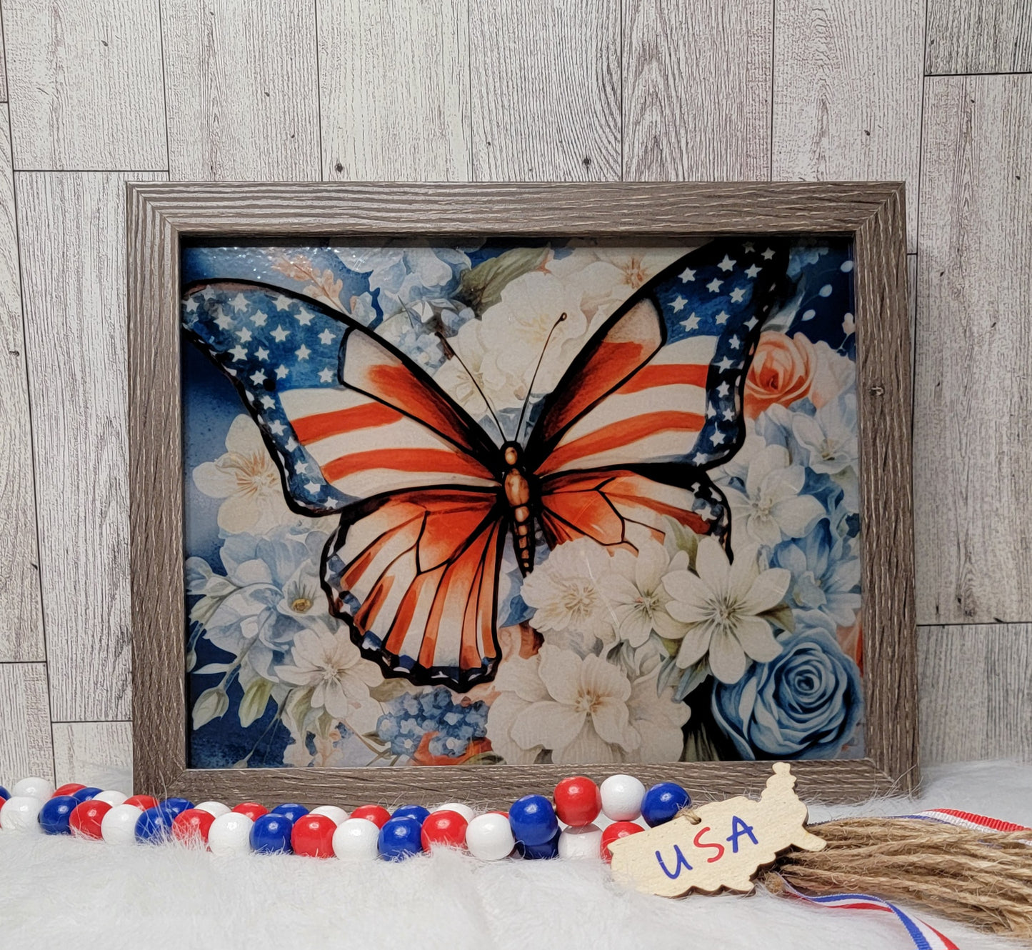 Patriotic Butterfly Light Up Shadow Box