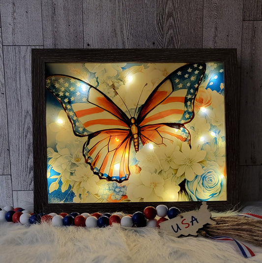 Patriotic Butterfly Light Up Shadow Box