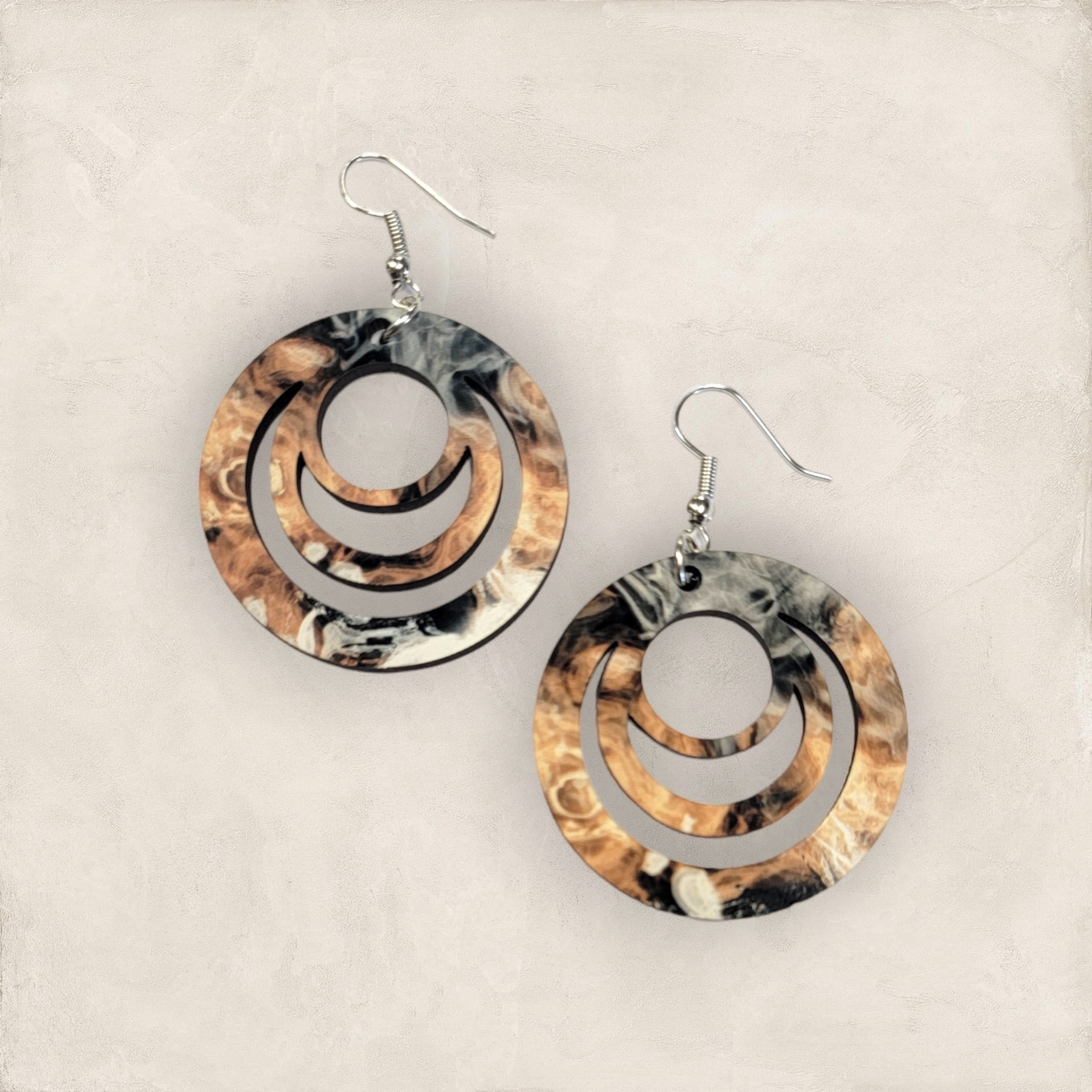 Smokey Brown, Black, & White Circle Earrings