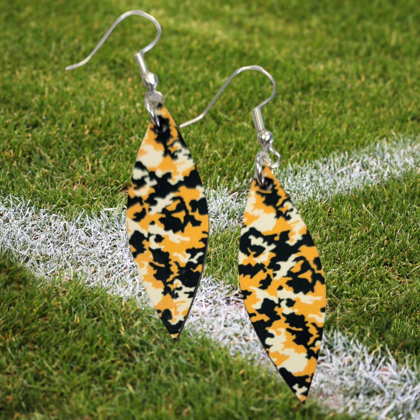 Dangle Green & Gold Camo Earrings