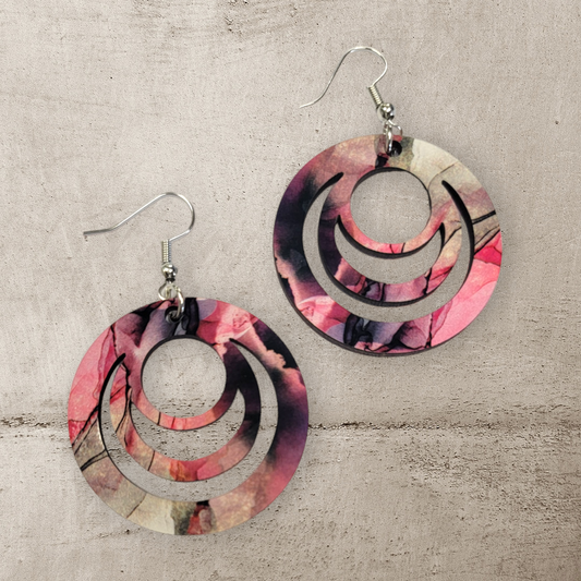 Circle Pink & Purple Abstract Earrings