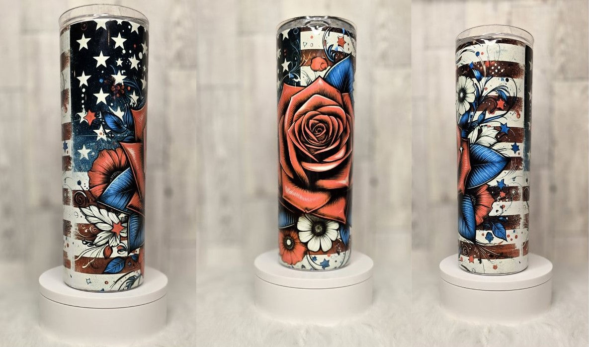 Rose Patriotic Flag 20oz Tumbler