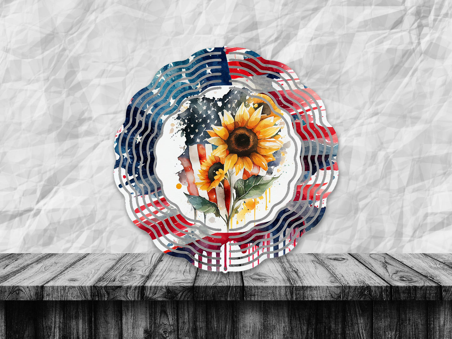 American Flag & Sunflower 10" Wind Spinner