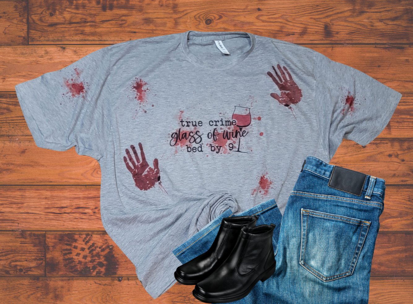 True Crime, Glass of Wine, Bed by 9 Tee Shirt