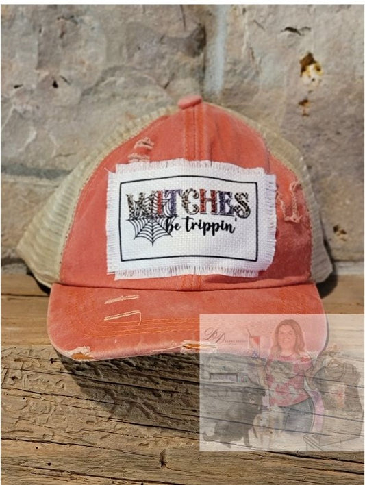 Witches be Trippin' Distressed Criss Cross Pony Tail Hat