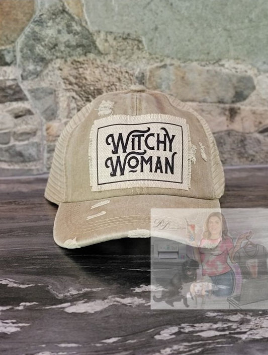 Witchy Woman Distressed Criss Cross Pony Tail Hat