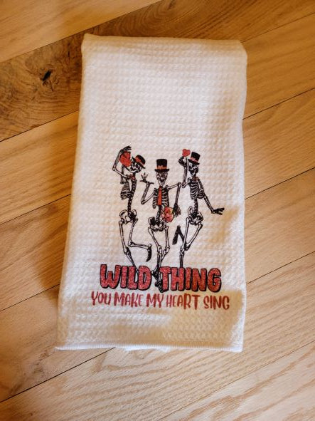 Microfiber Waffle Weave Dish Towel - Wild Thing You Make My Heart Sing