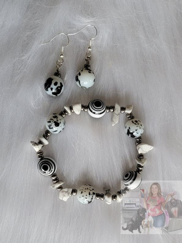 White & Black Bracelet & Earring Set