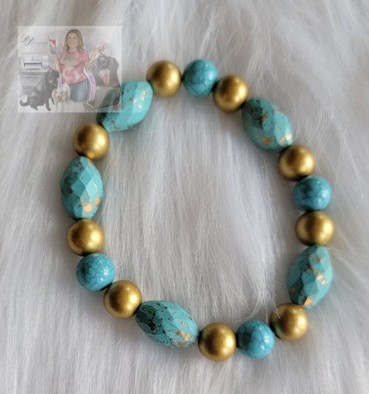 Turquoise & Gold Wood Bracelet