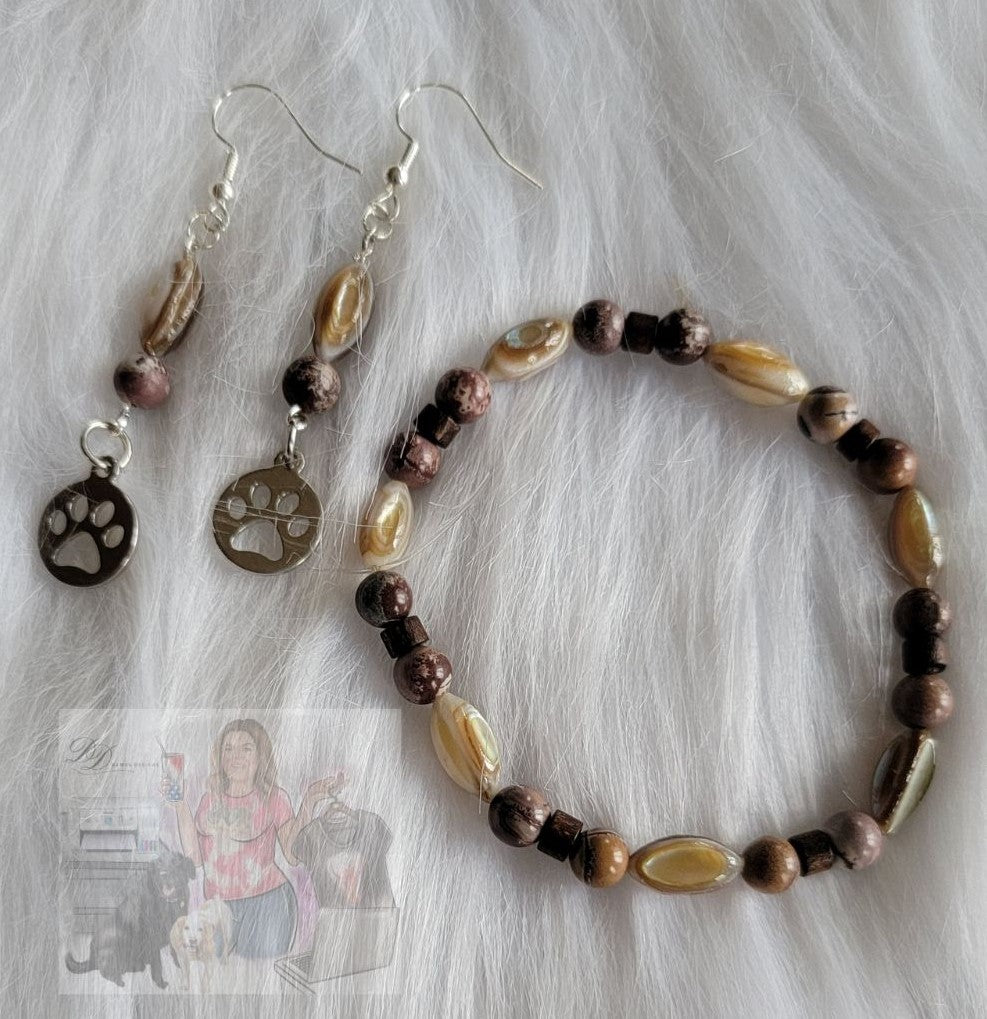 Jasper & Natural Shell Rice Bead Bracelet & Earring Set