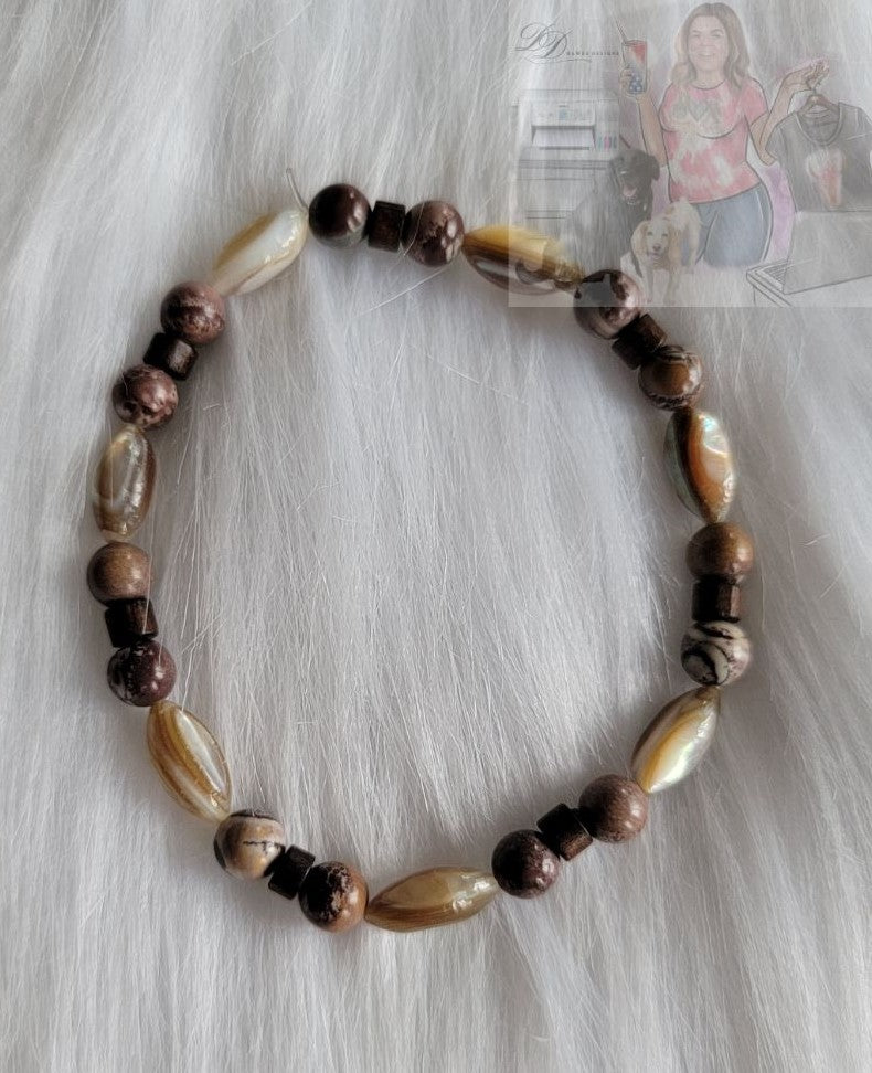 Jasper & Natural Shell Rice Bead Bracelet & Earring Set