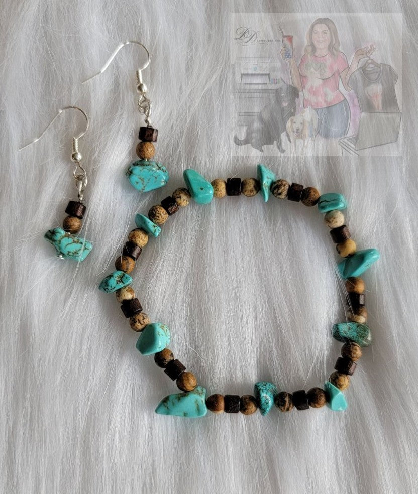 Turquoise & Jasper Bracelet & Earring Set