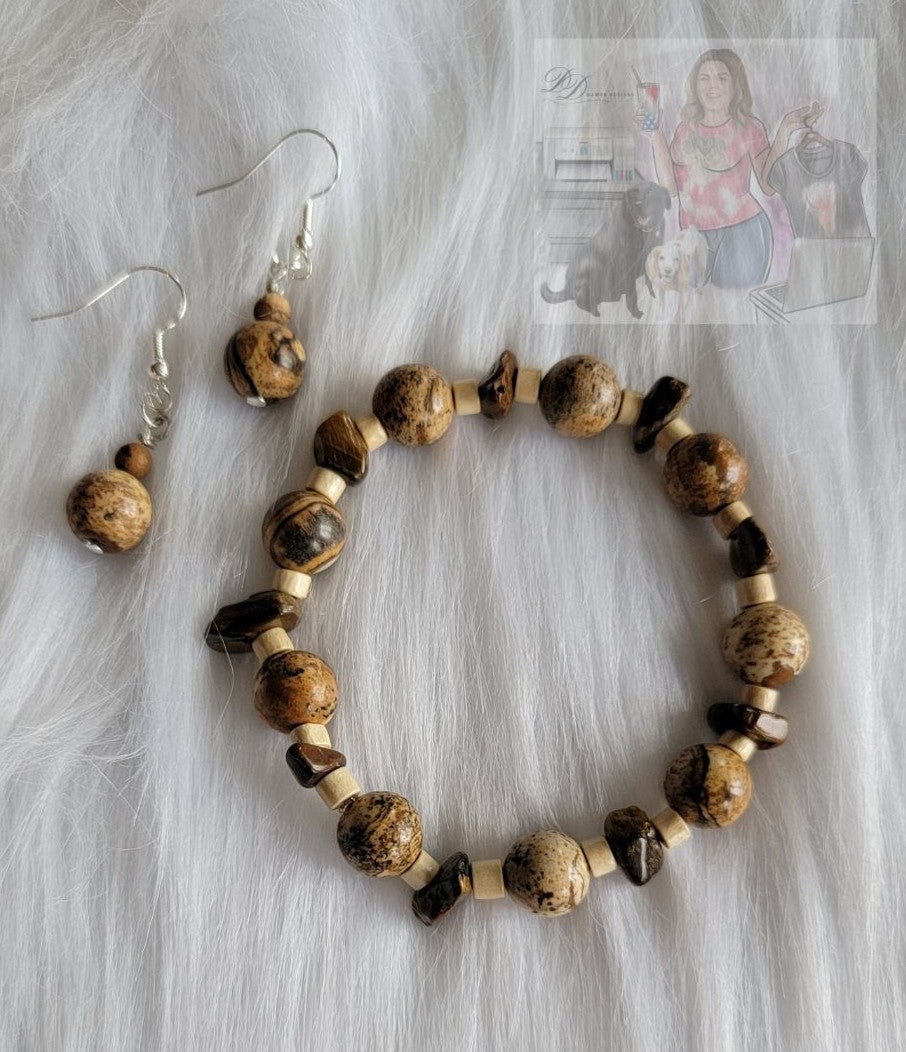 Tiger Eye & Jasper Bracelet & Earring Set