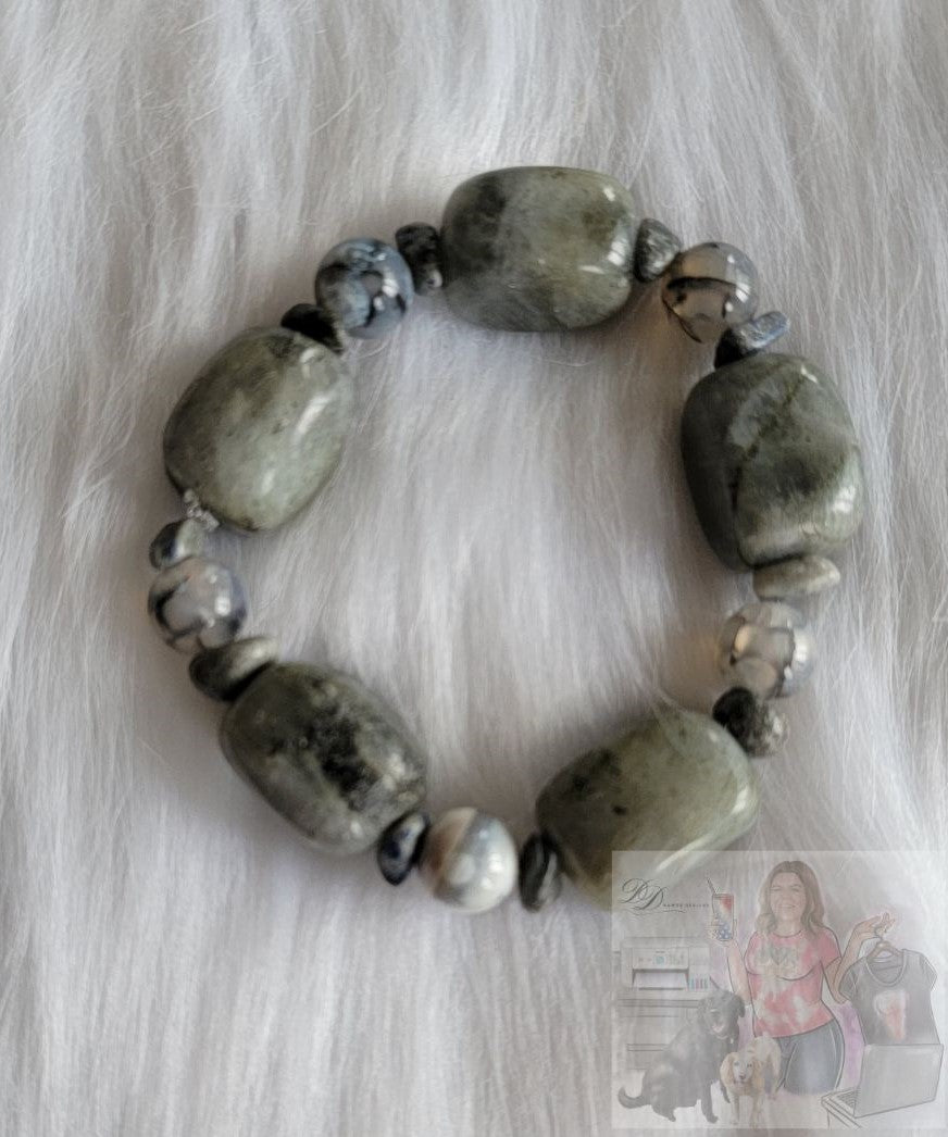 Large Gray Stone & Agate Bracelet