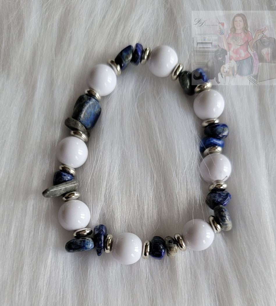 Lapis & White Glass Bead Bracelet