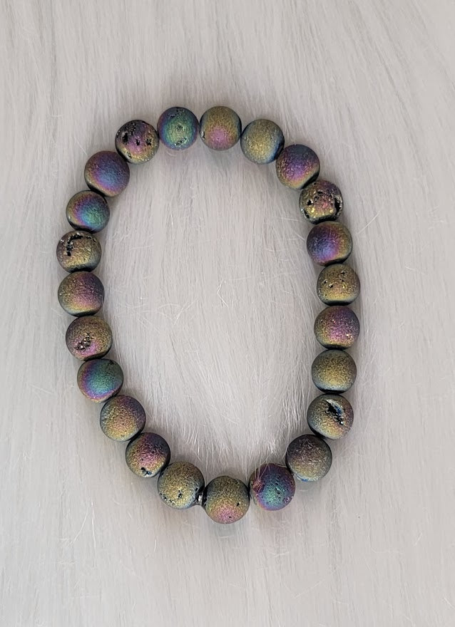 Rainbow Aura Druzy Geode Bracelet & Earring Set