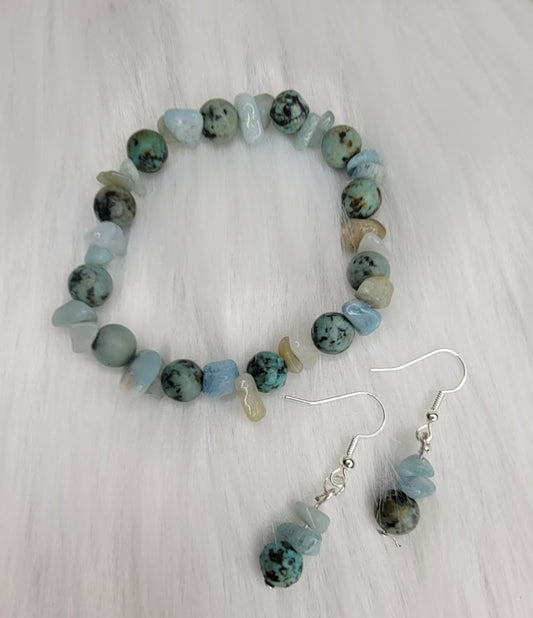 African Turquoise & Amazonite Bracelet & Earring Set