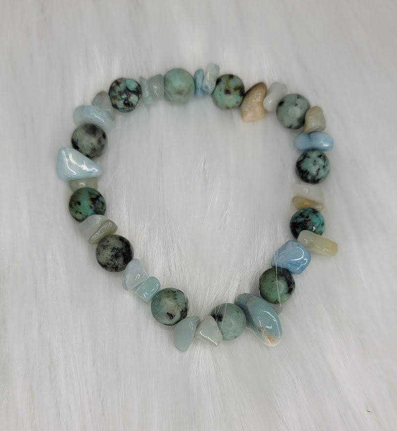 African Turquoise & Amazonite Bracelet & Earring Set