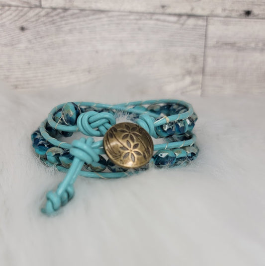 Blue Glass Breads Wrap Bracelet