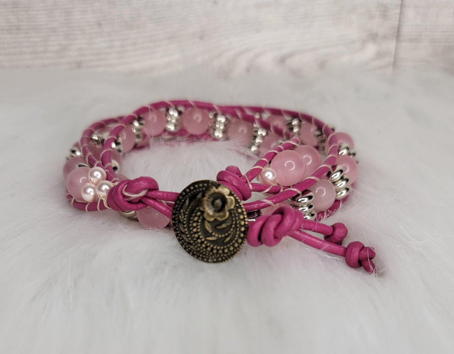 Pink Cats Eye Wrap Bracelet