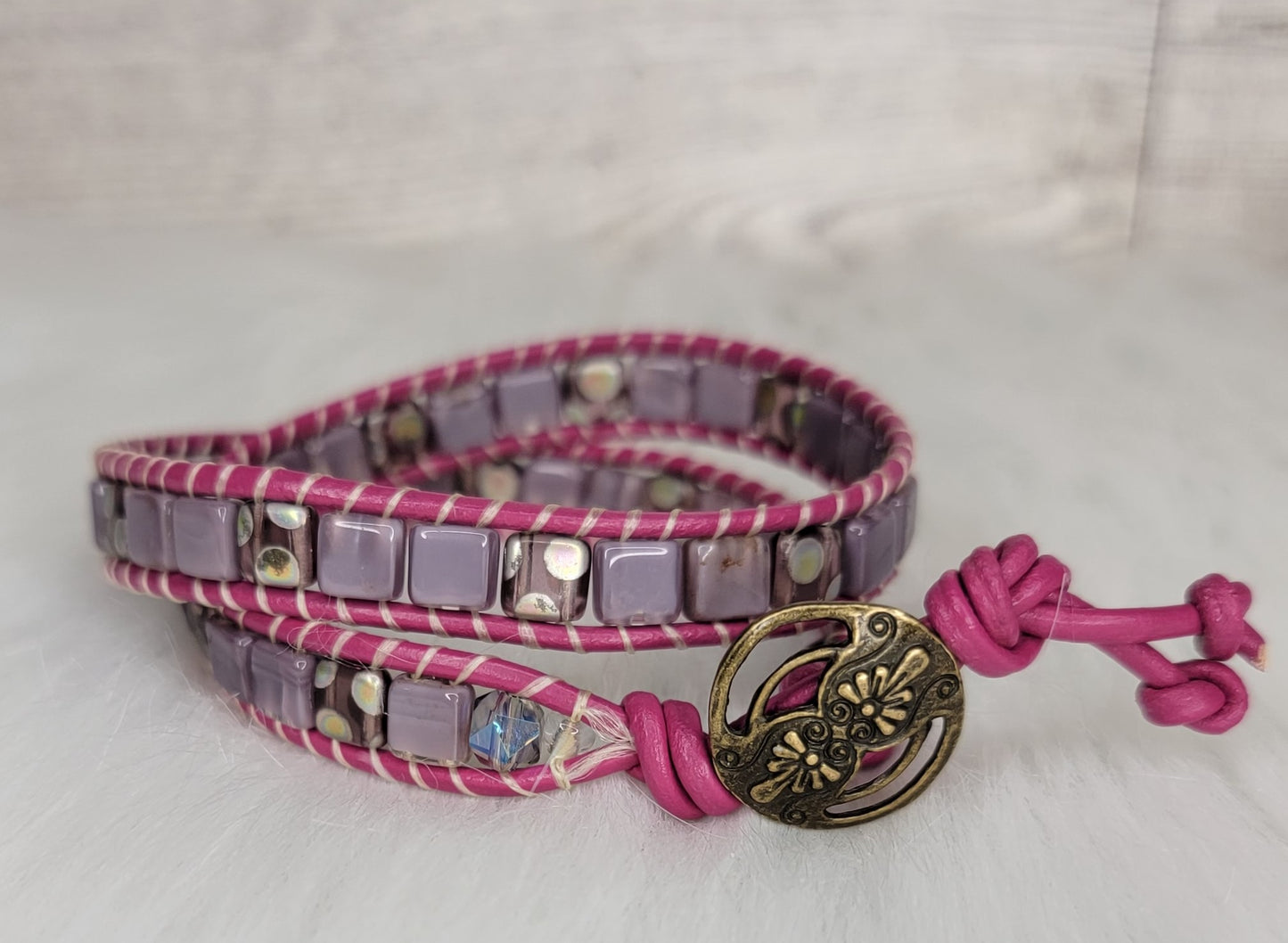 Purple Czech Square Bead Wrap Bracelet