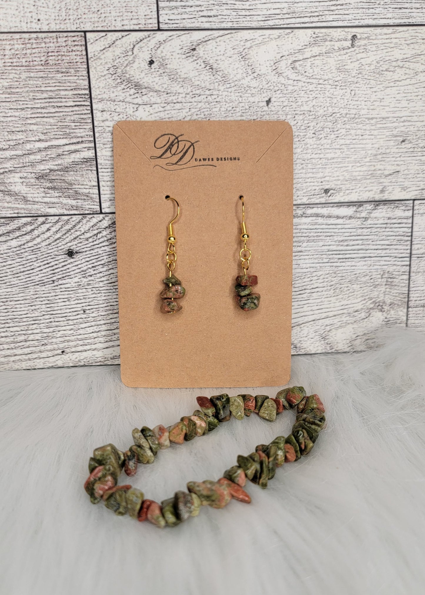 Unakite Beaded Bracelet & Earring Set