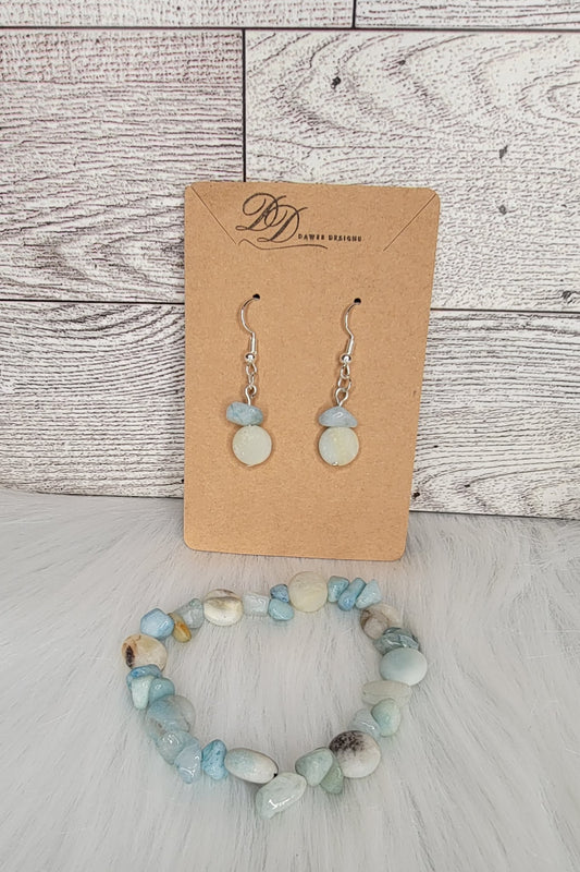 Amazonite Beaded Bracelet & Earring Set