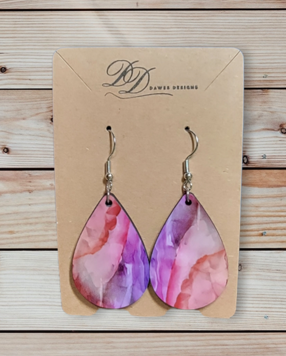 Dangle Pink & Purple Abstract Earrings